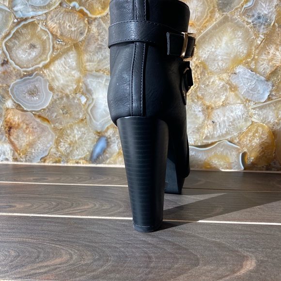 Faux Leather Black Platform Chunky Heel Ankle Boots Bootie size:9 - Picture 5 of 8